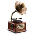 HOFEINZ 天然木材 蓄音機 純銅ホーン 工芸品 マルチレコードプレーヤー/BLUETOOTH4.2 /USB/FM ラジオ 33/45 RPM(2)