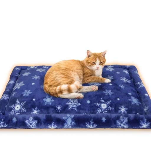 LuckinSleep【リバーシブルxW断熱】ペットマット[エアロゲル&アルミシート]帝人抗菌防臭&光触媒吸湿発熱CICA保湿加工犬猫クッションマット冬用丸洗いペットソファーL90x65cm雪花柄ブルー