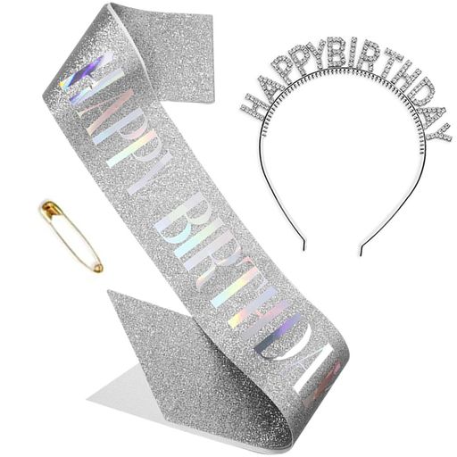 [LIKENNY]誕生日カチューシャたすきブローチ3点セットバースデーケーキ飾りキラキラHAPPYBIRTHDAYパー..