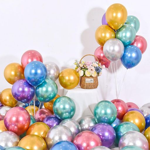 ポピュラーなラウンド風船50個入りののミックスバルーンパックです 風船カラー:6色アソート予告無くアソート色数に変更が生じる場合があります予めご了承ください。内容物 :50個入り(粘着シール1枚、リボン1巻、バルーンチェーン1巻付き)。サイズ:10インチ(25cm)。ご注意:バルーンはサイズが小さいため、ヘリウムガスを入れても浮かない場合があります。膨らませる際は、電動ポンプより手動のハンドポンプをおすすめします メタリックカラーは重厚感のある透けない色味で、メタリックの光沢感がより強い色なのでアダルティなパーティにはとても使えます。結婚式はもちろん、成人式、誕生日、パーティー、プロポーズ、お祝いなど幅広いシーンでお使い頂けます 色彩、サイズ、形状のバリエーションが豊富で、誕生日会はもちろん、バレンタインデーのお祝い、プロポーズのサプライズ、結婚式やウェディング、アニバーサリー、記念日、歓送迎会、卒園式、成人式、ベビーイベント、入園式、運動会、謝恩会、サンクスギビング、ハロウィン、クリスマス、新年、文化祭やお祭りなど、さまざまなシーンのデコレーションとして幅広くご利用いただけます 空気を入れていない状態です。