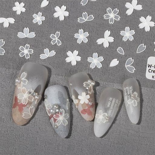 DUOLEIMIネイルシール桜花ネイルステッカー透け感白ネイルデザインネイルアートシールフラワージェルネイル可愛い春夏ネイルデコパーツアクセサリー(2枚A)