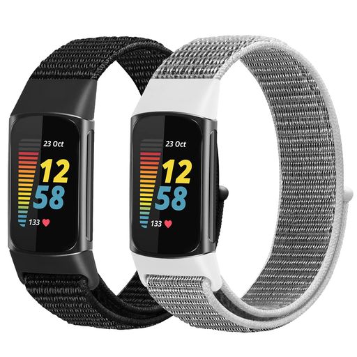 コンパチブル FITBIT CHARGE 5 バンド 柔らかい 通気性 軽量 調整可能な伸縮性ベルト交換用ベルト 男性と女性に向け (黒+貝殻)