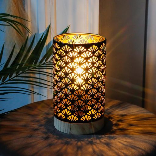 JHYDESIGN電池式卓上ライトLEDランプ高さ19cmおしゃれ間接照明ベッドサイドランプレトロ卓上ランプ木製ベース寝室和風玄関オフィスバー旅館テーブルガーデンパーティー(ブラック)