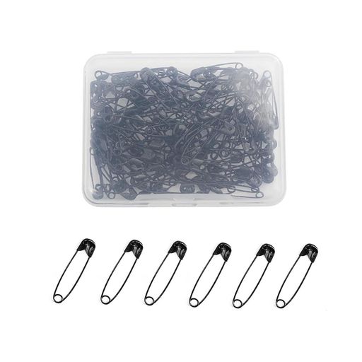 安全ピン19mm(120本)収納ケース付きステンレスタグ固定毛布留め家庭用文房具・事務用品黒ラッ小型