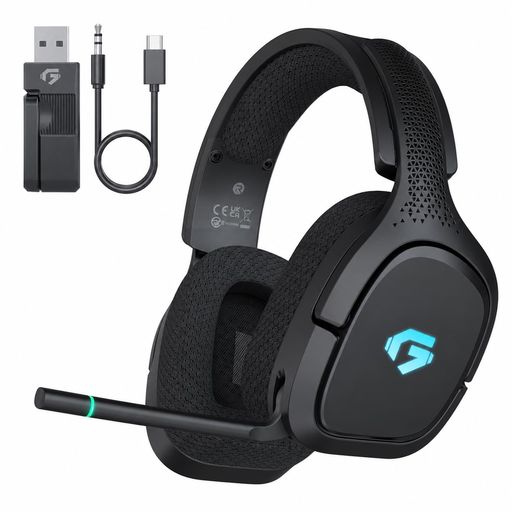 Gvyugke ゲーミングヘッドセット 4WAY接続 2.4G USB/Type-C/Bluetooth 5.4/3.5mm有線 回転式マイク ノイズキャンセリング ワイヤレス ヘッドセット 超低遅延 50mmドライバー 7.1ch立体サラウンド