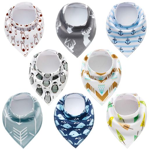 JustBabyベビー三角スタイよだれかけ赤ちゃんビブ8枚セット綿柔らかい男の子女の子口拭きサイズ調整可能お食事・授乳・おでかけ・お出産祝いに最適(黄)