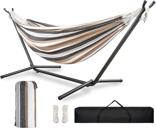 楽天NextGenShopTORIBIOダブルハンモック自立式スタンド耐重荷300kg室内屋外用収納バッグ付きアウトドアキャンプ公園部屋