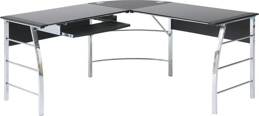 不二貿易パソコンデスクPCデスクL字型幅156x奥行156x高さ76cmブラック勉強机強化ガラスキーボードトレ..