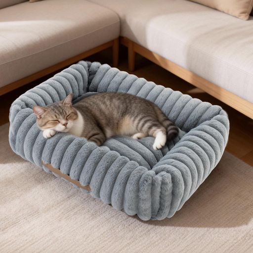 猫ベッド ペットベッド 犬用ベッド グレー 外径サイズ約68L*56W*20H