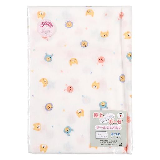 イサム商会綿100%日本製ガーゼバスタオルアニマルランド柄65cmx110cmベビー入浴・スキンケアタオル・ウ..