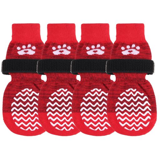 Shoes - PUPTECK犬靴下滑り止め4個セットペット用靴下足カバーマジックテープ付き脱げない傷足舐め防止肉球保護柔らかい通気性防寒転倒防止防滑ソックス散歩室内用アウトドア人気可愛いおしゃ…