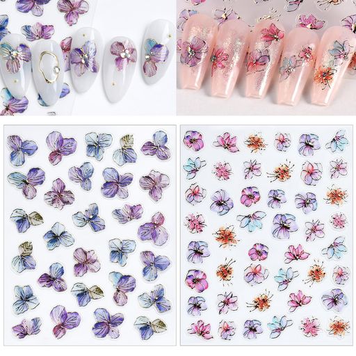 SUCODVERネイルシール紫陽花花アジサイ花びらネイル用シールフラワー箔押しキラキラ梅雨夏2枚セット