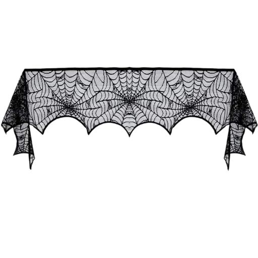 ハロウィンマントルスカーフ蜘蛛の巣レースマントルスカーフカバー黒クモスパイダー暖炉テーブルお化け屋敷背景布インテリア装飾ハロウィン飾りパーテイーグッズ(蜘蛛)