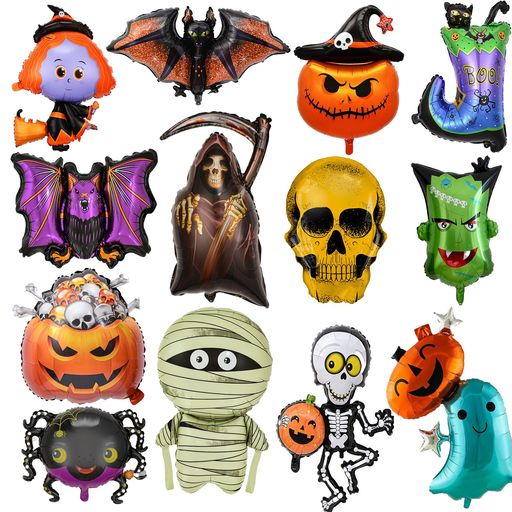 ハロウィンバルーン13枚セット風船大きいサイズ50-100cm風船ハロウィン装飾halloweendecoration屋内屋外庭ホームデコレーション文化祭イベント特大風船パーティー幽霊魔女クモコウモリカボチャ