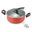 J-kitchens両手鍋24cm蓋が立てやすいガラス蓋付IH対応ガスふっ素樹脂加工レッドオリジナルTシャツ型缶オープナー付