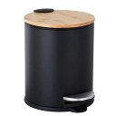 ゴミ箱 ふた付き 5L ペダル式 ゴミ箱 丸型 竹蓋 ごみ箱 音無し は無臭で密閉 キッチン、リビングルーム、トイレ、バスルーム、オフィス用 (黒)(3)