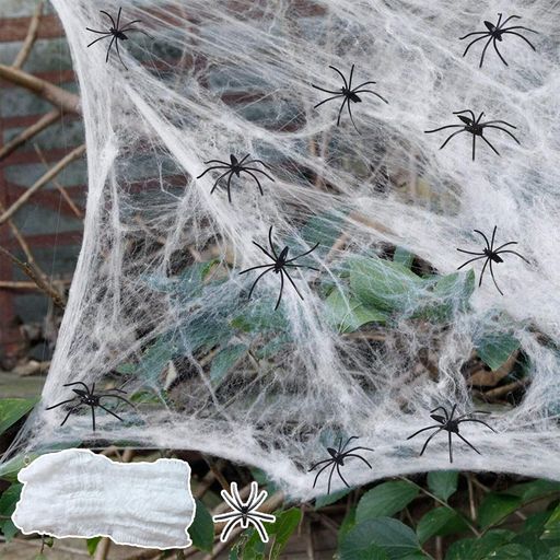 ハロウィン飾り蜘蛛蜘蛛の巣怖いくもの巣ハロウィン装飾吊り下げ屋外庭玄関壁天井お化け屋敷お祭り学園祭文化祭パーティーハロウィーン飾り付け(くも*60個+クモの巣100g)
