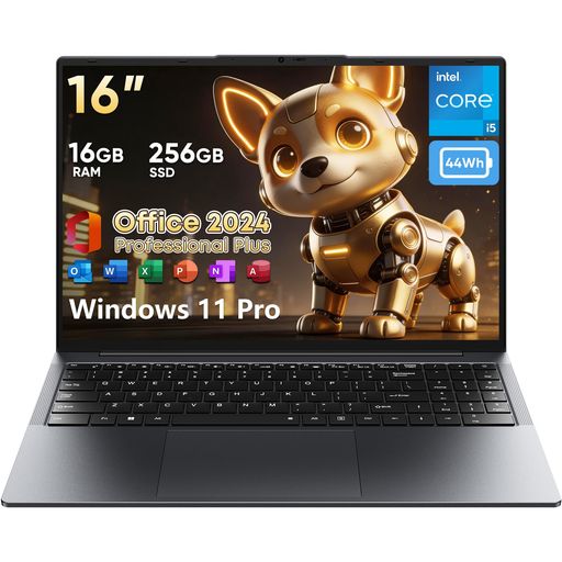 Eyy ノートパソコン Office 2024 搭載 16.0型 インテル Core i5 16GB メモリ 256GB SSD Win 11 Pro対応 1980*1200 FHD ノートPC 薄型 軽量 英語キーボード&バックライト付き