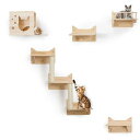 MIUZMORE 松 猫 壁フレーム クライミングフレーム 5点セット 猫の壁家具 猫の棚と止まり木 壁 キャットハウス サイザル麻の柱 はしご 猫の階段 猫の...
