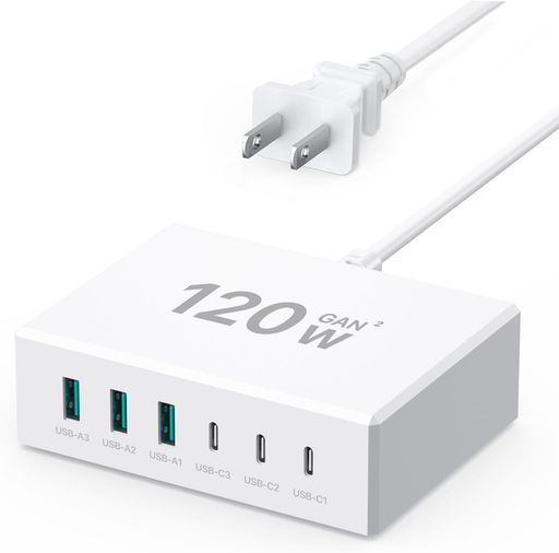 USB CŴ 120W GAN ޥUSBŴ3USB-C+3USB-A ®PD 3.0ŸŴ 6ݡUSB ...