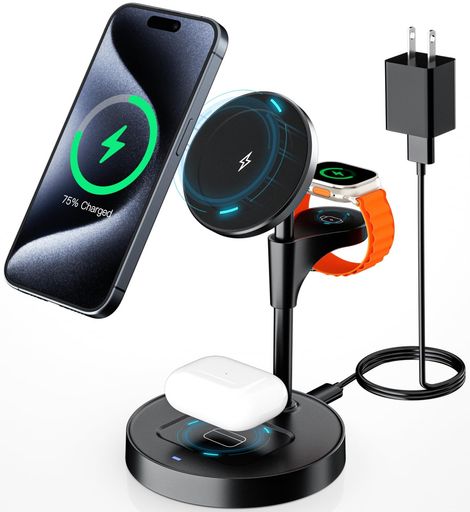 KPONワイヤレス充電器3in1Magsafe充電スタンド急速充電iphoneアップルウォッチ同時充電対応【2025新登場】15W/10W/7.5WiPhone16/15/14AppleWatchUltra