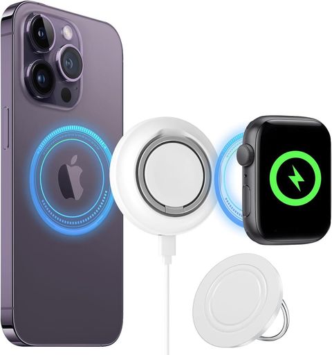 RITAGO ワイヤレス充電器 3IN1【スマホリング・スタンド機能】充電器 MAG-SAFE充電器 マグネット式 急速充 15W/10W/7.5W/5W TYPEC端子 両面同時充電 超小型 QI認証 IPHONE/IWATCH/AIR-PODSに対応
