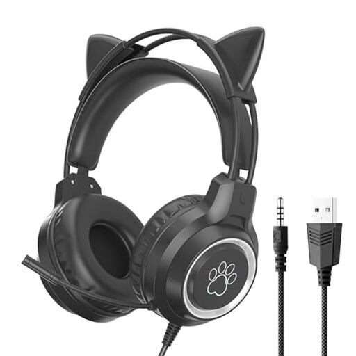 ヘッドホン猫耳ヘッドホンゲーミングヘッドセット有線イヤフォン子供用ヘッドフォン40MMスピーカー携帯便利マイク付きRGBライト付きUSBポート搭載PS4/PS5/Switch/PC対応在宅勤務オンライン授… ヘッドホン猫耳ヘッドホンゲーミングヘッドセット有線イヤフォン子供用ヘッドフォン40MMスピーカー携帯便利マイク付きRGBライト付きUSBポート搭載PS4/PS5/Switch/PC対応在宅勤務オンライン授…
