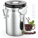 コーヒーキャニスター1800mlコーヒー豆保存容器密封容器交換用バルブ付きスプーン付き600g茶筒お菓子糖香料日付表示防湿保存缶大容量シルバー