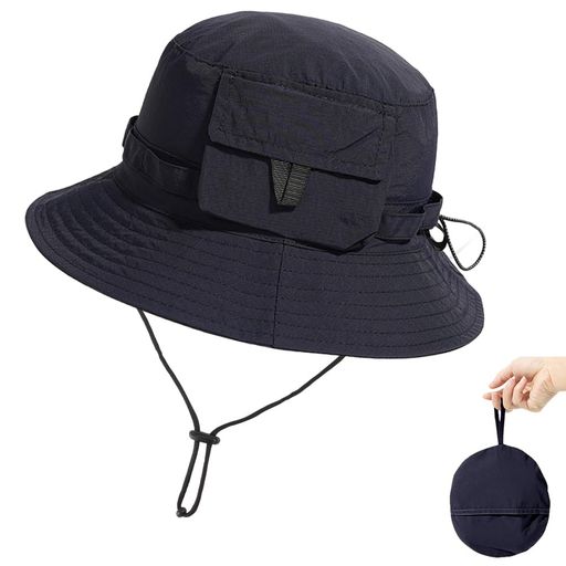 【Hankins】バケットハットメンズレディースサファリハットUVカット帽子帽子収納一体コンパクト紫外線対策日焼け対策防水通気速乾日除け軽量55g小顔サイズ調整ひも防風ひも登山キャンプ…