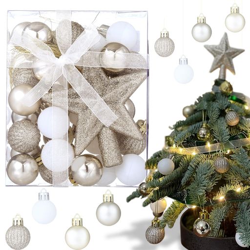 LIHAOクリスマスオーナメントボール30個セット3cm北欧クリスマスボールクリスマスツリーオーナメント飾..