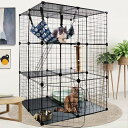 猫ケージ 屋内猫囲い 3段 DIY 猫用プレイペン 取り外し可能な金属ワイヤー犬小屋 ハンモック付き 猫用ボウル 爪とぎポスト 猫1~2匹、フェレット、チンチラ...