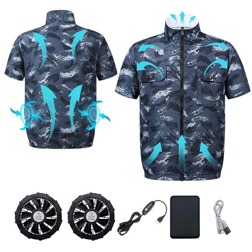 [DUDUBON]【迷彩·半袖】ファン付きベスト10000mAh大容量USB給電5V出力空調ベスト空調作業服3種類の風速..