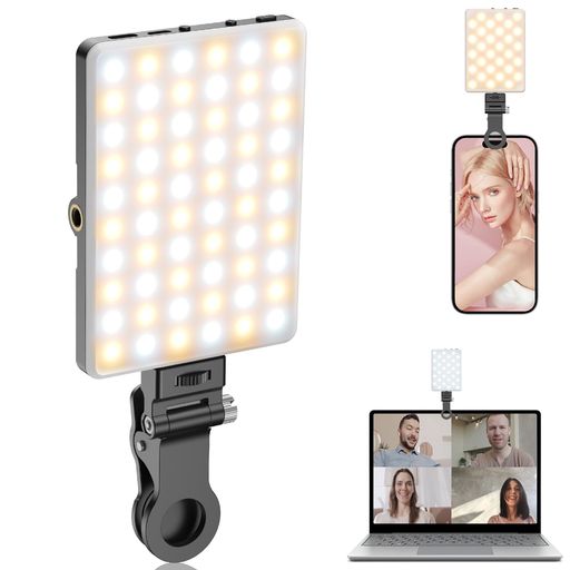 TONEOF自撮りライトスマホライト撮影用ライトクリップライト3色モード2000mAh充電式60LEDライト女優ライトビデオライト2500K-9000K調光1/4インチネジ穴付きスマホ/パソコン/タブレットに対応
