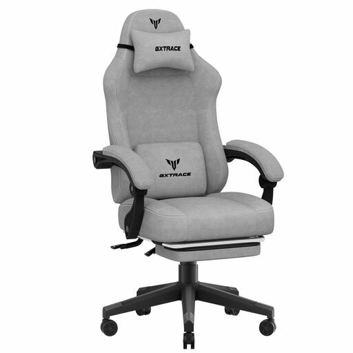 GXTRACEゲーミングチェアオフィスチェア椅子ファブリック幅広座面145度リクライニングパソコンチェア快適な座り心地デスクチェア通気性PCチェア(Gray)