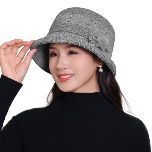 おばあちゃん帽子バケットハットウールキャップ秋冬ハットレディース日除けバケハ小顔婦人帽祖母母帽子中高齢者防風防寒帽子ウールハット漁夫帽カジュアルシニア女性アウトドア帽お…(4)