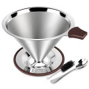 FACIACC コーヒードリッパー コーヒーフィルター ステンレスフィルター スローコーヒー ドリップ 2層メッシュ 一体式 洗浄用ブラシとスプーン付き ペーパ...