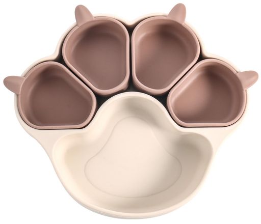 ベビー食器セット5グリッド吸盤付きひっくり返らない離乳食対応食品級シリコン製滑り止め&分離式デザイ..