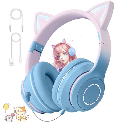 楽天NextGenShop猫耳ヘッドホン BLUETOOTH 可愛い マイク付き ブルートゥース ヘッドホン ヘッドホン 猫耳 ワイヤレス ヘッドホン 有線 無線 両用 BLUETOOTH 5.1 オーバーイヤーヘッドホン ハンズフリー通話 ねこみみヘッドセット LEDライト付き