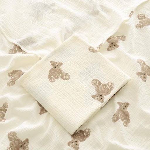 おくるみガーゼガーゼケット赤ちゃん100cmx100cmベビーブランケット授乳ケープ綿100%コットン吸水速乾新生児出産準備出産祝い(くま)