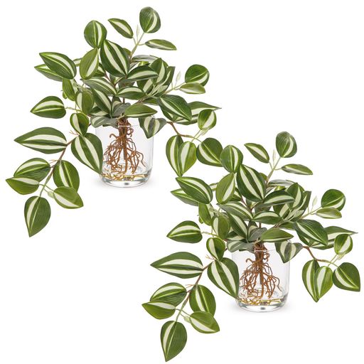 VillaComoフェイクグリーンインテリアグリーン人工観葉植物2点セットエアプランツ卓上鉢植えゼブリナお..