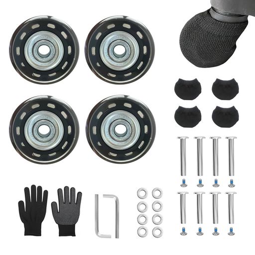 スーツケースキャスター交換透明4個セット40mmゴムキャリーケース車輪交換静音キャリーバッグタイヤ交換取り替えDIY修理用交換用車輪ソックス&作業軍手付き(幅18mm直径40mm)