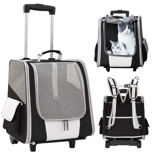 Tresbro犬猫用ペットキャリーキャスター付き猫バッグリュック4in1多機能ペットキャリーカート犬キャリーバッグ猫きゃりーバッグリュック手提げ車載お出かけのペットバッグリュック猫・…(3)