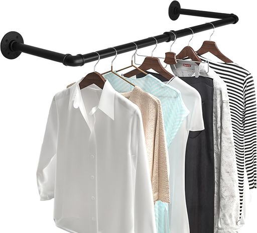 BQKOZFINハンガーパイプ壁掛けハンガーバー吊り下げ幅92.5x奥行き28cm天井ハンガーパイプアイアン壁付けハンガーラックおしゃれDIY多目的吊り棒室内物干しスタンド洗濯物干しハンガー(ブラ…