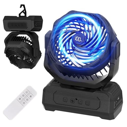 【6色LEDライト・電力量&風量LEDデジタル表示】キャンプ 扇風機 アウトドア 充電式 dcモータ ...