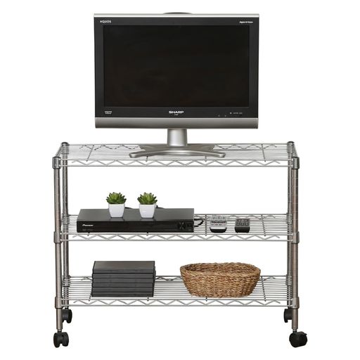 不二貿易テレビ台ローボード3段幅75x奥行35x高さ58mシルバーキャスター付きメタルラック組立商品91784