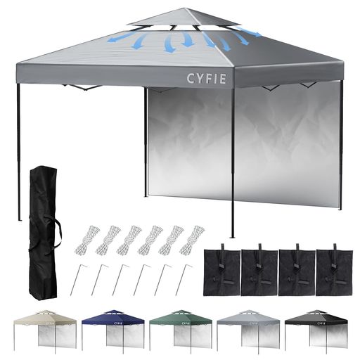 CYFIE タープテント 2mx2m 高さ3段階調節 サイドシート1枚付き uvカットワンタッチタープテント2m サンシェード 高耐水加工 日よけ 組立簡単 持ち運び便利 キャンプ/ピクニック/運動会/アウト…