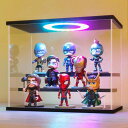 OTAKUフィギュアケースアクリル展示ケース七色流れる光LED照明扉付きコレクションケース防塵組み立て式人形ケースフィギュア収納用手袋/専用クロス付属(黒色、3段棚30x16x24cm)