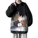 トレーナー Tシャツ メンズ 長袖 スウェット トップス 無地 ゆったり 猫ロゴ おもしろシャツ 可愛い 大きい 丸首 かわいい オシャレ 春秋服-HEI-XL