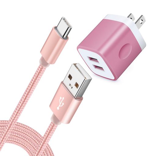 Hootek USB充電器 2ポート ACアダプター 2.1A急速充電 + Type-C ケーブル 1.8M USB 電源アダプター ローズゴールド