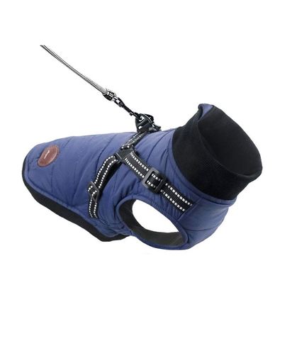 ASMPETドッグウェアペット服防風防雪着せやすい犬服ハーネス一体型お散歩軽量犬ジャケット防水子犬服柔らかい犬服秋冬防寒コート暖かい犬防寒着小型犬ブルーXS(着...